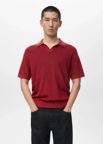 Strukturované bavlněné pletené polo tričko Strukturované bavlněné pletené polo tričko