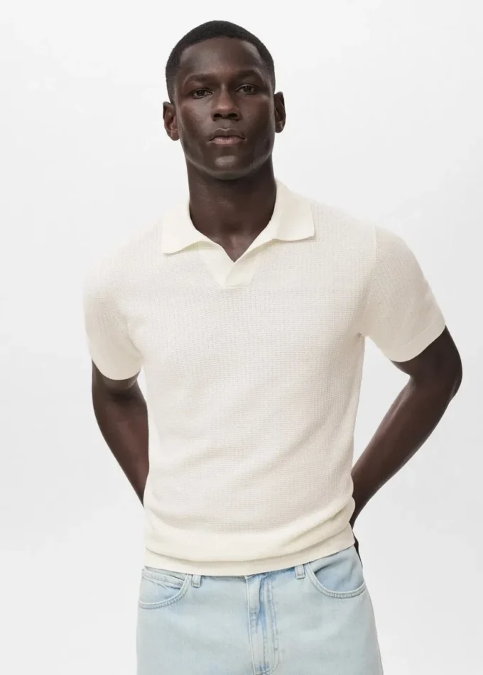 Strukturované bavlněné pletené polo tričko Strukturované bavlněné pletené polo tričko
