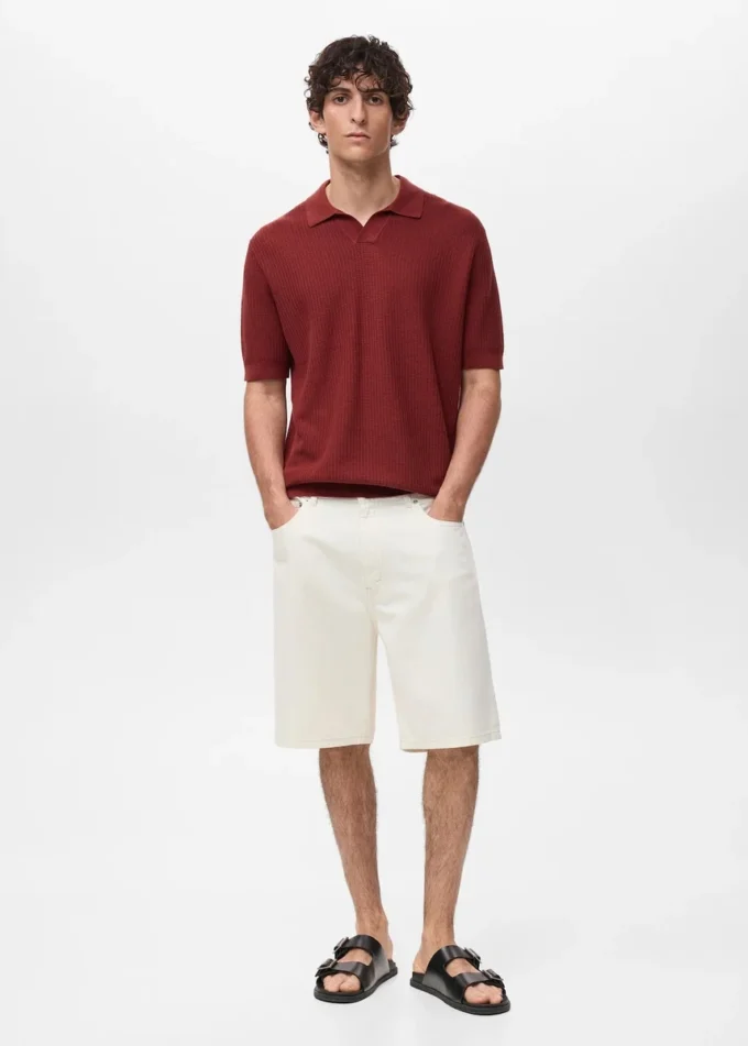 Strukturované bavlněné pletené polo tričko Strukturované bavlněné pletené polo tričko