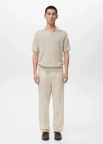 Strukturované bavlněné pletené polo tričko Strukturované bavlněné pletené polo tričko