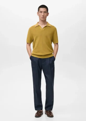 Strukturované bavlněné pletené polo tričko Strukturované bavlněné pletené polo tričko