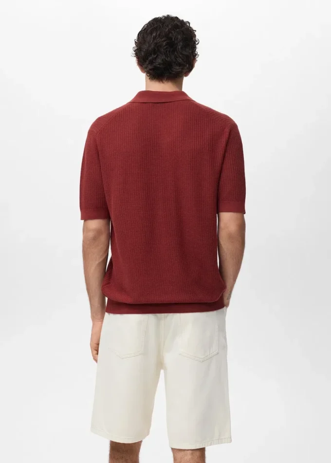 Strukturované bavlněné pletené polo tričko Strukturované bavlněné pletené polo tričko