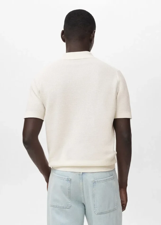 Strukturované bavlněné pletené polo tričko Strukturované bavlněné pletené polo tričko