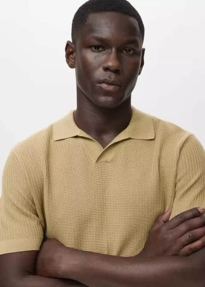 Strukturované bavlněné pletené polo tričko Strukturované bavlněné pletené polo tričko