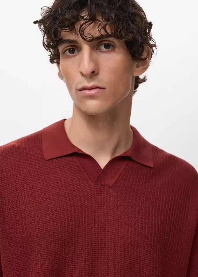 Strukturované bavlněné pletené polo tričko Strukturované bavlněné pletené polo tričko