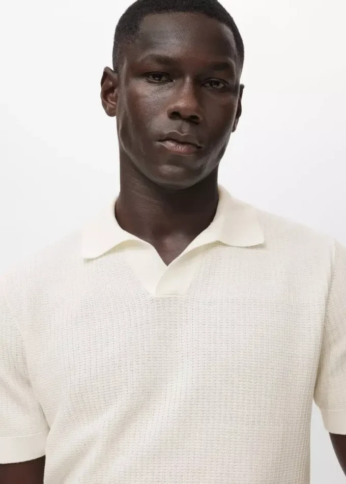 Strukturované bavlněné pletené polo tričko Strukturované bavlněné pletené polo tričko