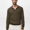 Strukturovaný bavlněný polo svetr Strukturovaný bavlněný polo svetr
