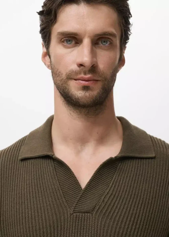 Strukturovaný bavlněný polo svetr Strukturovaný bavlněný polo svetr