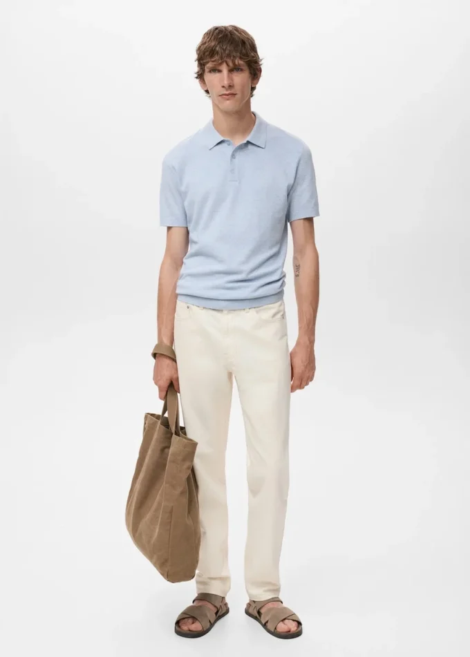 Strukturované úzké polo tričko z úpletu Strukturované úzké polo tričko z úpletu