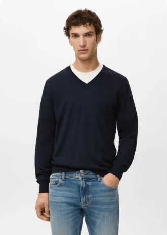 Svetr s výstřihem do V ze 100% merino vlny