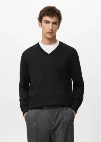 Svetr s výstřihem do V ze 100% merino vlny