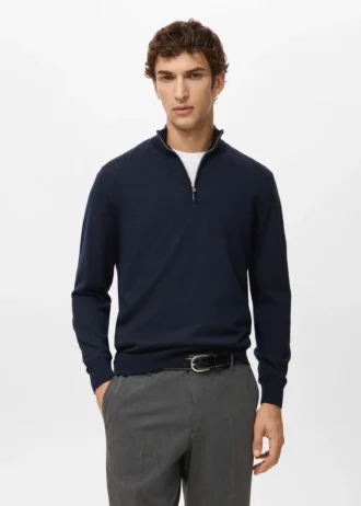 Svetr se zipem u krku ze 100% merino vlny