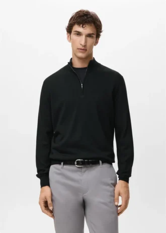 Svetr se zipem u krku ze 100% merino vlny