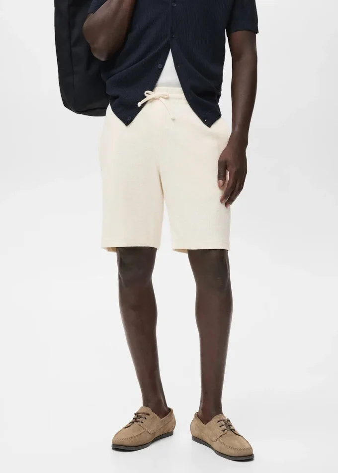 Texturované bavlněné bermudy se stahovací šňůrkou Texturované bavlněné bermudy se stahovací šňůrkou