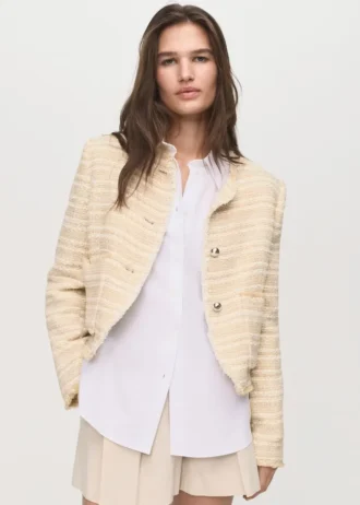 Tvídové sako s knoflíky s drahokamy