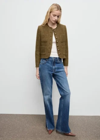 Tvídové sako s knoflíky s drahokamy