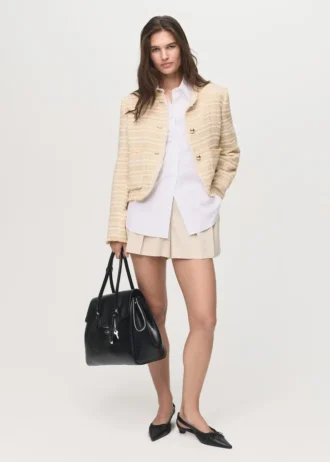 Tvídové sako s knoflíky s drahokamy