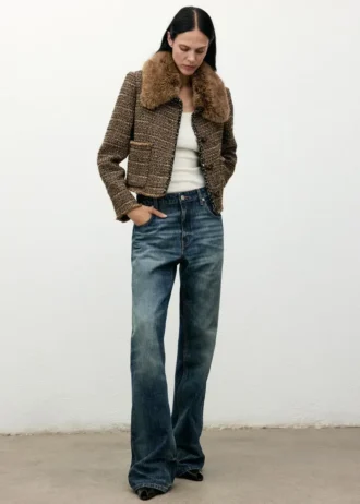 Tvídové sako s kožešinovým límcem