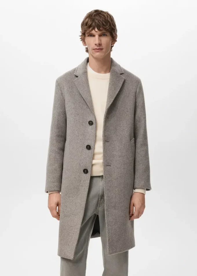 Vlněný kabát s rybí kostkou