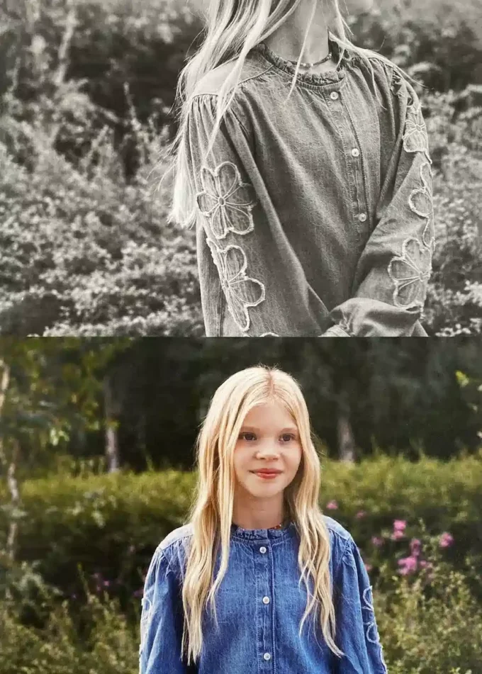 Vyšívaná džínová blůza Vyšívaná džínová blůza