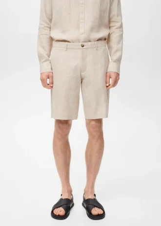 Úzký střih 100% lněné bermudy