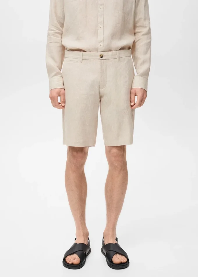 Úzký střih 100% lněné bermudy Úzký střih 100% lněné bermudy